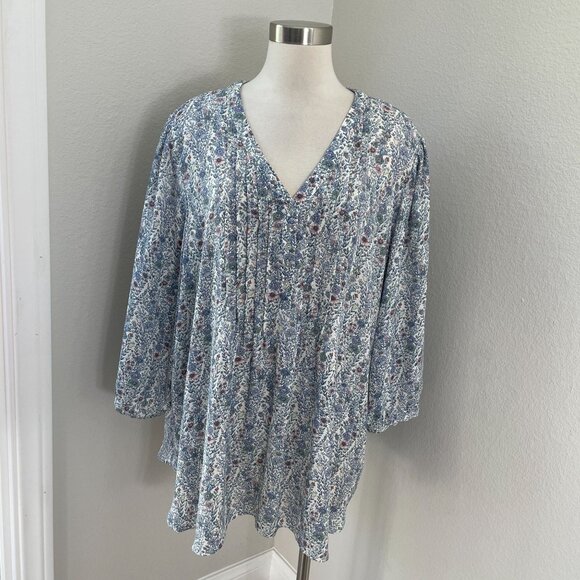 Rose+Olive Womens 3X Floral Print V-Neck Blouse 100% Polyester Made In China - Picture 1 of 10